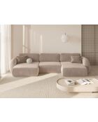 Canapé panoramique convertible avec coffre de rangement velours Tonale 5 places amande beige - 362x149x88 cm