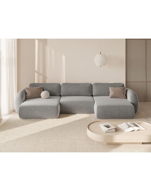 Canapé d'angle reversible avec coffre de rangement convertible Tonale 5 places gris clair - 362x149x88 cm