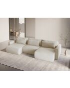 Canapé panoramique convertible avec coffre de rangement velours Belfast 4 places ivoire - 340x149x84 cm