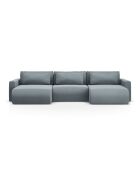 Canapé panoramique convertible avec coffre de rangement velours Belfast 4 places bleu gris - 340x149x84 cm