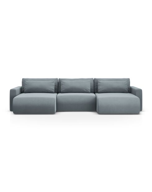 Canapé panoramique convertible avec coffre de rangement velours Belfast 4 places bleu gris - 340x149x84 cm