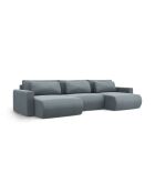Canapé panoramique convertible avec coffre de rangement velours Belfast 4 places bleu gris - 340x149x84 cm