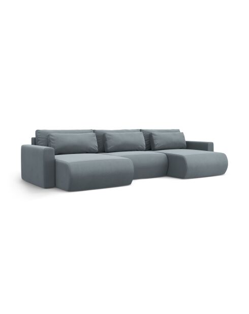 Canapé panoramique convertible avec coffre de rangement velours Belfast 4 places bleu gris - 340x149x84 cm