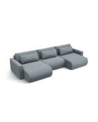 Canapé panoramique convertible avec coffre de rangement velours Belfast 4 places bleu gris - 340x149x84 cm