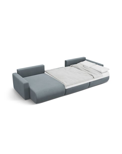 Canapé panoramique convertible avec coffre de rangement velours Belfast 4 places bleu gris - 340x149x84 cm