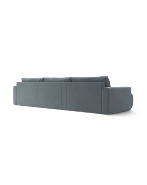 Canapé panoramique convertible avec coffre de rangement velours Belfast 4 places bleu gris - 340x149x84 cm