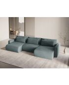 Canapé panoramique convertible avec coffre de rangement velours Belfast 4 places bleu gris - 340x149x84 cm