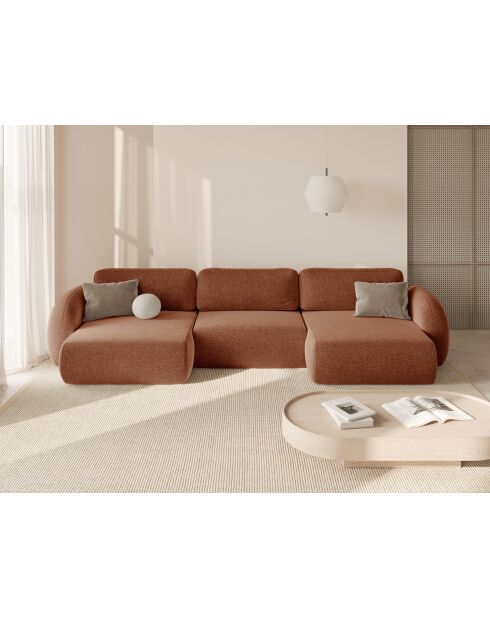 Canapé d'angle reversible avec coffre de rangement convertible Tonale 5 places brique - 362x149x88 cm