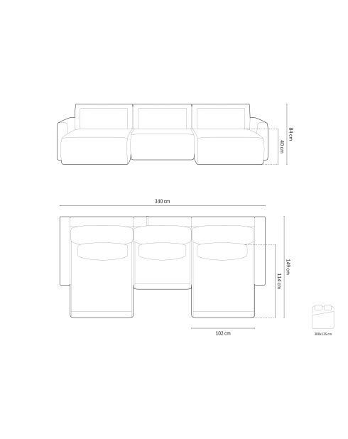 Canapé d'angle reversible avec coffre de rangement convertible Belfast 4 places pêche - 340x149x84 cm