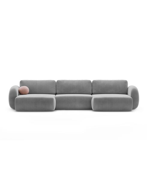 Canapé panoramique convertible avec coffre de rangement velours Tonale 5 places gris foncé - 362x149x88 cm