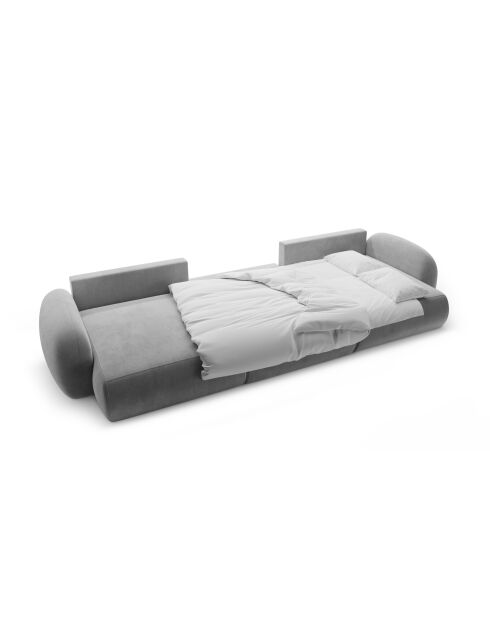 Canapé panoramique convertible avec coffre de rangement velours Tonale 5 places gris foncé - 362x149x88 cm