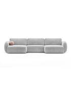 Canapé panoramique convertible avec coffre de rangement velours Tonale 5 places gris - 362x149x88 cm