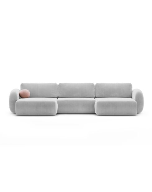 Canapé panoramique convertible avec coffre de rangement velours Tonale 5 places gris - 362x149x88 cm