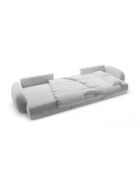 Canapé panoramique convertible avec coffre de rangement velours Tonale 5 places gris - 362x149x88 cm