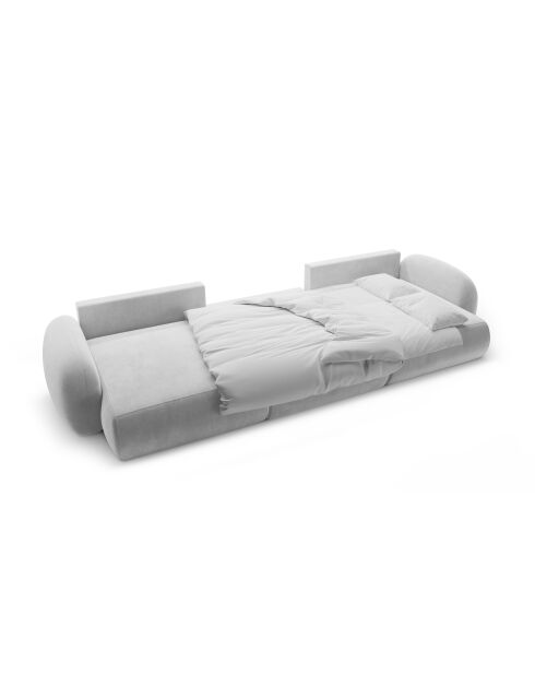 Canapé panoramique convertible avec coffre de rangement velours Tonale 5 places gris - 362x149x88 cm
