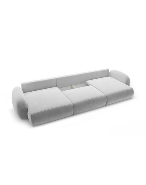 Canapé panoramique convertible avec coffre de rangement velours Tonale 5 places gris - 362x149x88 cm