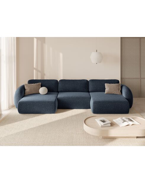Canapé d'angle reversible avec coffre de rangement convertible Tonale 5 places bleu marine - 362x149x88 cm