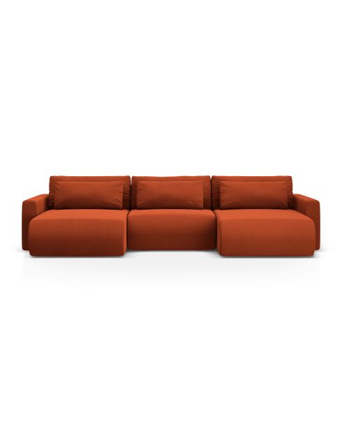 Canapé panoramique convertible avec coffre de rangement velours Belfast 4 places auburn - 340x149x84 cm