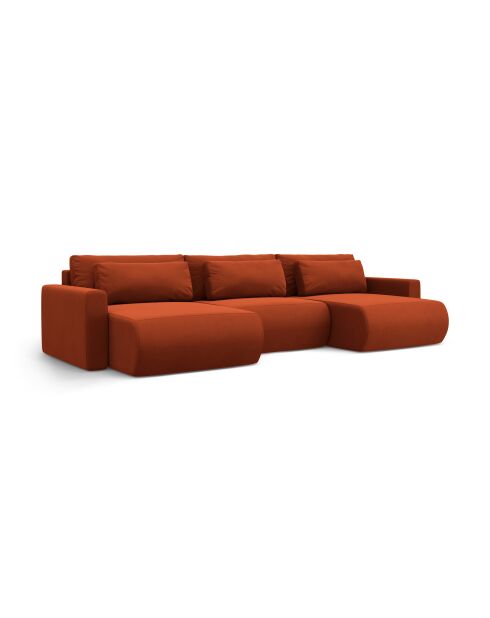 Canapé panoramique convertible avec coffre de rangement velours Belfast 4 places auburn - 340x149x84 cm