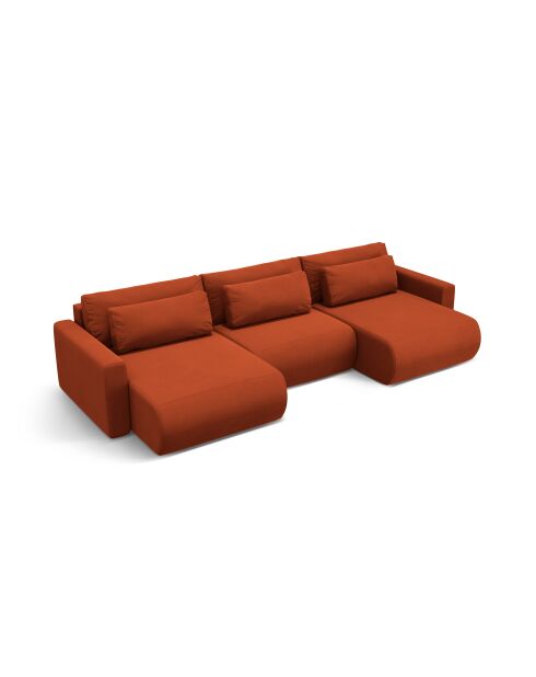 Canapé panoramique convertible avec coffre de rangement velours Belfast 4 places auburn - 340x149x84 cm