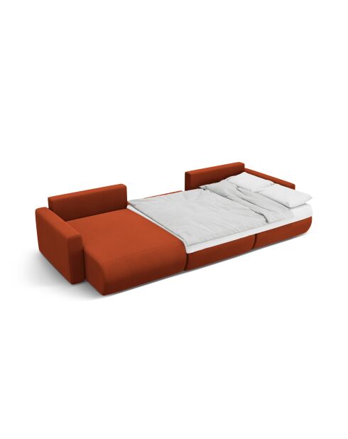 Canapé panoramique convertible avec coffre de rangement velours Belfast 4 places auburn - 340x149x84 cm