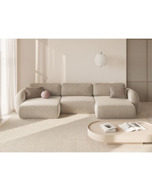 Canapé d'angle reversible avec coffre de rangement convertible Tonale 5 places beige foncé - 362x149x88 cm