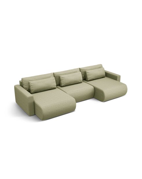 Canapé d'angle reversible avec coffre de rangement convertible Belfast 4 places olive - 340x149x84 cm