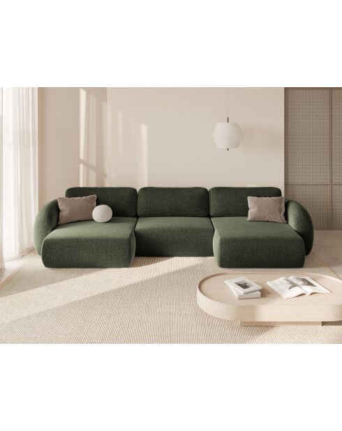 Canapé d'angle reversible avec coffre de rangement convertible Tonale 5 places vert - 362x149x88 cm