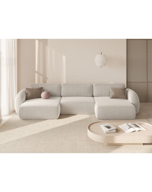Canapé d'angle reversible avec coffre de rangement convertible Tonale 5 places beige clair - 362x149x88 cm