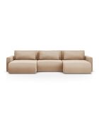 Canapé panoramique convertible avec coffre de rangement velours Belfast 4 places amande beige - 340x149x84 cm