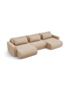 Canapé panoramique convertible avec coffre de rangement velours Belfast 4 places amande beige - 340x149x84 cm