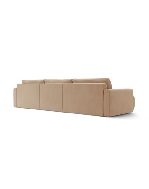 Canapé panoramique convertible avec coffre de rangement velours Belfast 4 places amande beige - 340x149x84 cm