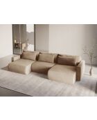 Canapé panoramique convertible avec coffre de rangement velours Belfast 4 places amande beige - 340x149x84 cm
