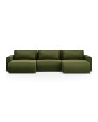 Canapé panoramique convertible avec coffre de rangement velours Belfast 4 places vert de l'armée - 340x149x84 cm