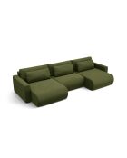 Canapé panoramique convertible avec coffre de rangement velours Belfast 4 places vert de l'armée - 340x149x84 cm