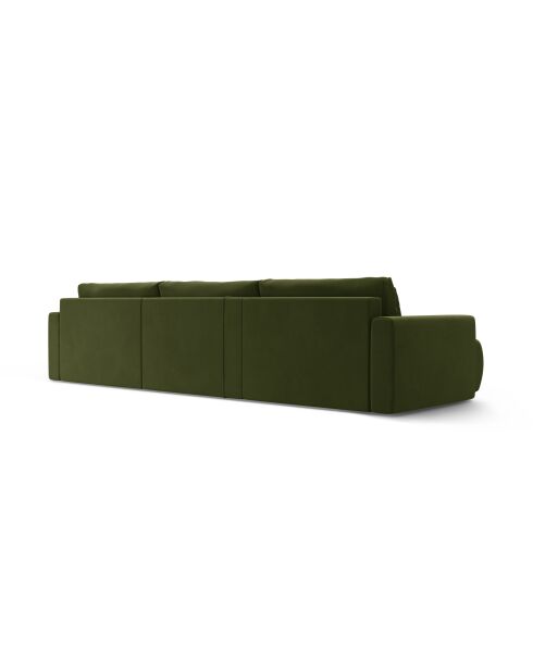 Canapé panoramique convertible avec coffre de rangement velours Belfast 4 places vert de l'armée - 340x149x84 cm