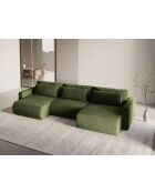 Canapé panoramique convertible avec coffre de rangement velours Belfast 4 places vert de l'armée - 340x149x84 cm