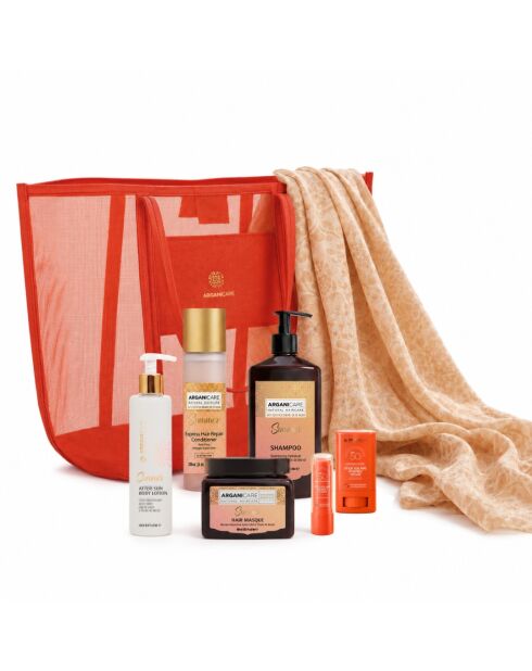 Summer Glow Monoi Premium Care Beach Kit - Haar-, Gesichts- und Körperschutz - 8 Stück