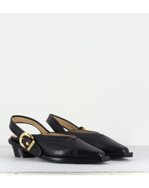 Escarpins à brides arrières en cuir Combi noirs