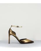 Escarpins bout pointu en cuir Oro lamé bronze dorés - Talon 8 cm