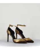 Escarpins bout pointu en cuir Oro lamé bronze dorés - Talon 8 cm