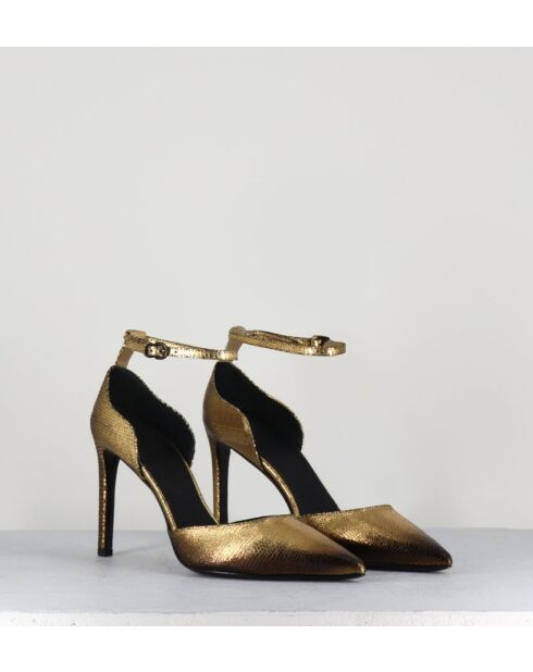 Escarpins bout pointu en cuir Oro lamé bronze dorés - Talon 8 cm