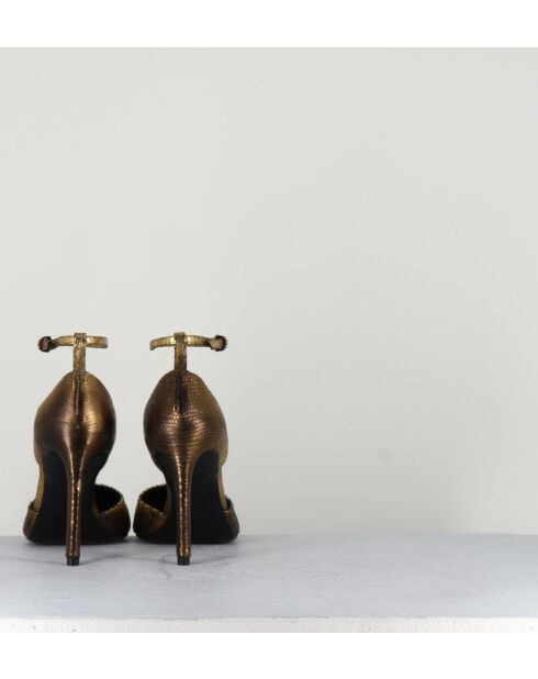 Escarpins bout pointu en cuir Oro lamé bronze dorés - Talon 8 cm