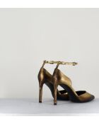 Escarpins bout pointu en cuir Oro lamé bronze dorés - Talon 8 cm
