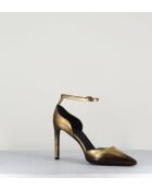 Escarpins bout pointu en cuir Oro lamé bronze dorés - Talon 8 cm