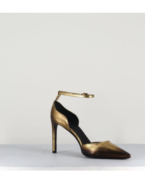 Escarpins bout pointu en cuir Oro lamé bronze dorés - Talon 8 cm