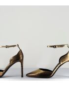 Escarpins bout pointu en cuir Oro lamé bronze dorés - Talon 8 cm
