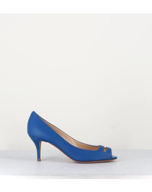 Escarpins à bouts ouverts en cuir vernis 5909B bleus - Talon 6 cm
