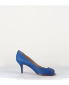 Escarpins à bouts ouverts en cuir vernis 5909B bleus - Talon 6 cm