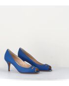 Escarpins à bouts ouverts en cuir vernis 5909B bleus - Talon 6 cm